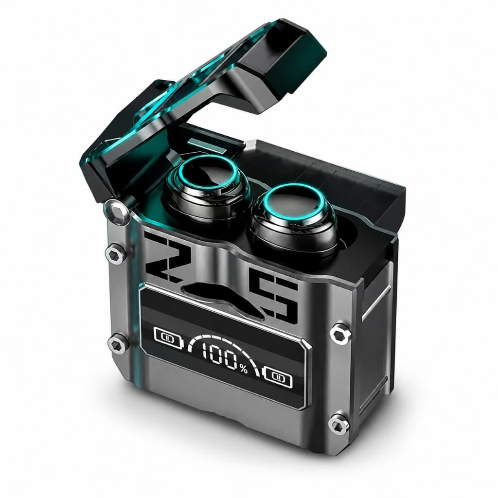 Fone De Ouvido Bluetooth5.3  M25 TWS Sem Fio Gamer Com Tela LED Som Surround Case Carregador Portátil Preto