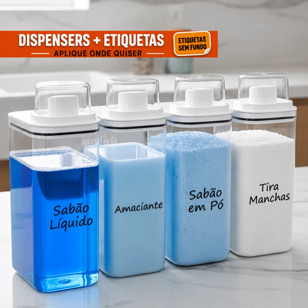 Organizador Lavanderia Dispensers 2,3L 1,5L Porta Sabão em Pó Líquido Amaciante Kit/Indv
