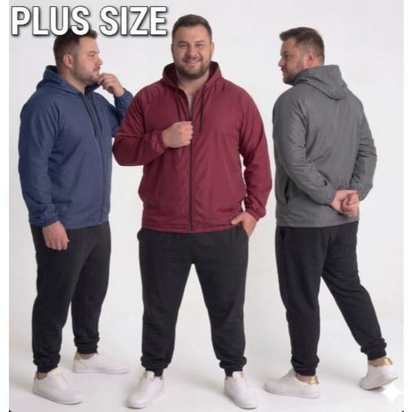 Jaqueta Corta Vento plus size Masculiina Lisa com capuz com forro