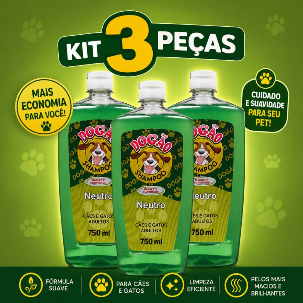 Shampoo Dogão para Cães e Gatos 750ml Neutro Kit 3 Unidades