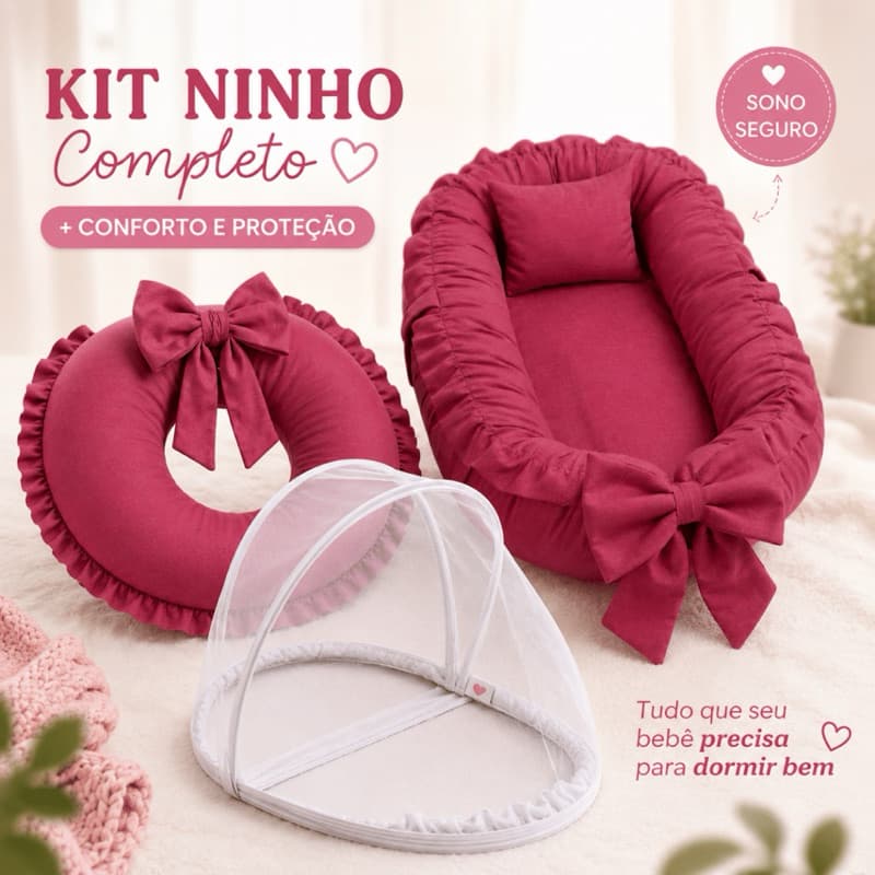 Kit Ninho Redutor de Berço com Mosquiteiro e Almofada de Amamentação