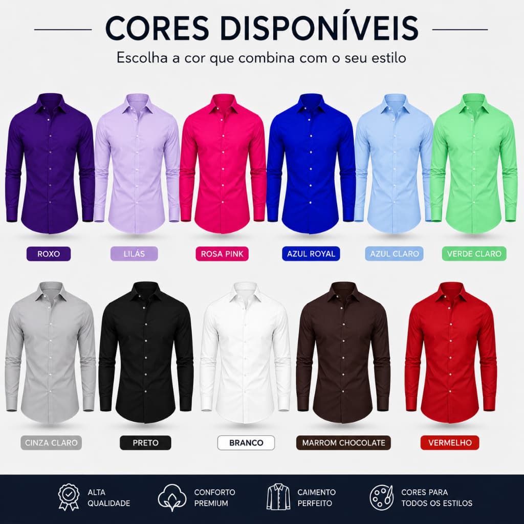 Camisa Social Masculina Slim Tecido Moderno Anti Amassado Do P ao GG Blusa Social Para Trabalho