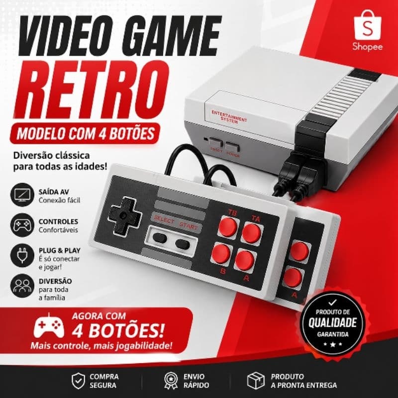 Video Game Retro Nintendinho Portátil Console Super Clássicos Mini 620 Jogos Emulador TV + 2 Controles
