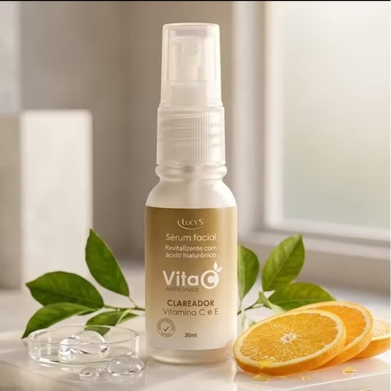 SERUM FACIAL VITAMINA  C COM ACIDO HIALURONICO  Clareador de Manchas Melasma, Acne, Sol, Sardas 30ml Lucy's