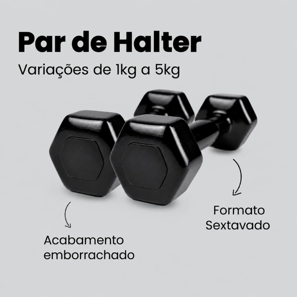 Par Halter Sextavado Emborrachado 1kg a 5kg Academia Musculação Treino Funcional Peso Livre Fitness