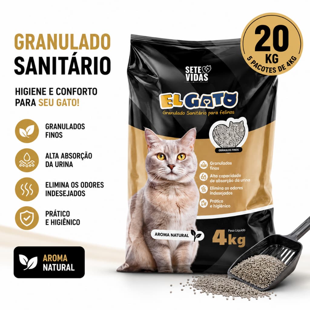 Fardo 5 Pacotes de Areia Sanitária Forma Torrões Premium Alta Absorção Granulado Anti Odor