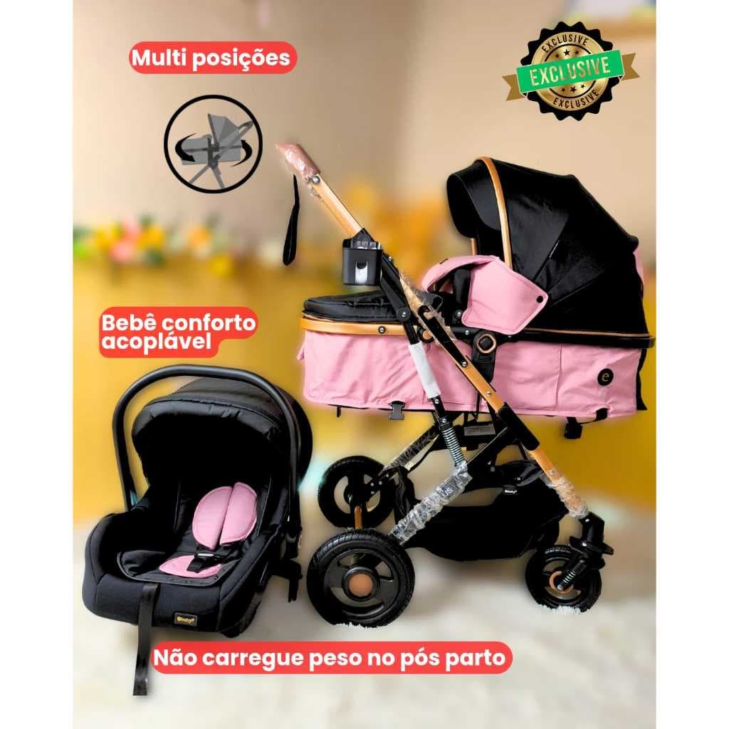 Kit Carrinho de bebê com Bebê Conforto , Com Amortecedores,  Rodas de Borracha Resistentes, até 25Kg