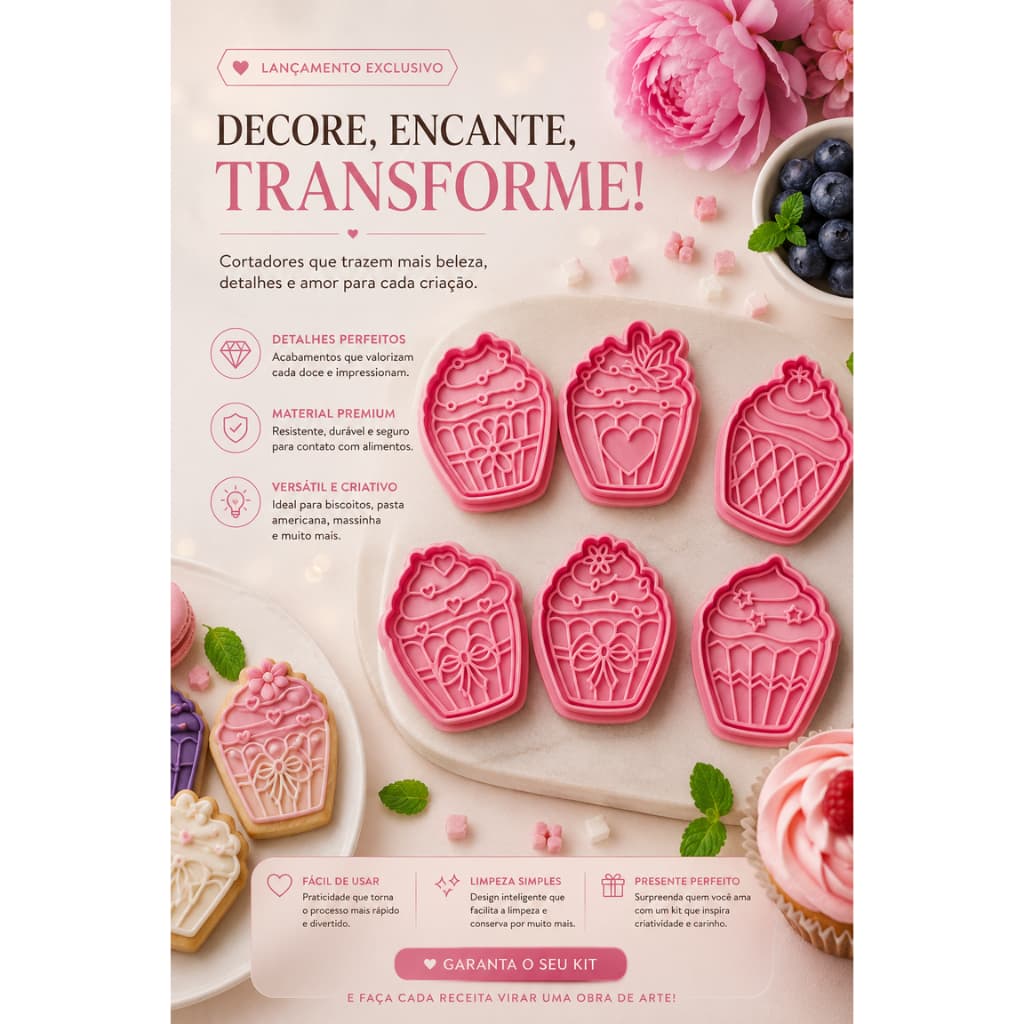 Kit Cortadores Cupcakes | Biscoitos | Cookies | Pasta Americana | Massinha de Modelar – 6 Unidades