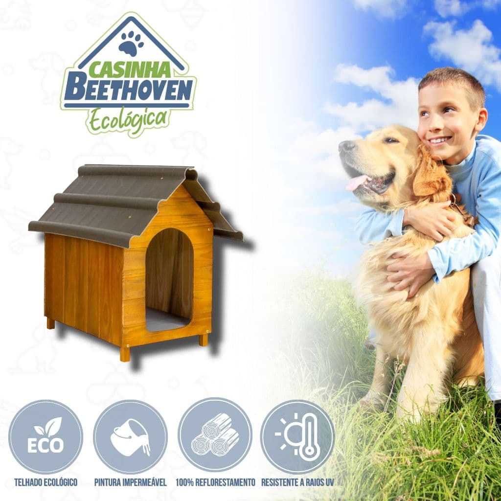Casa Casinha De Cachorro Em Madeira com Telhado Ecológico N3
