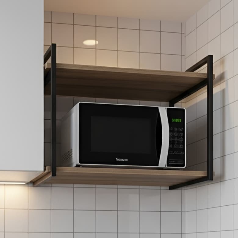 Prateleira Industrial Dupla Suporte Micro-ondas Prateleira de Parede Cozinha Lavanderia