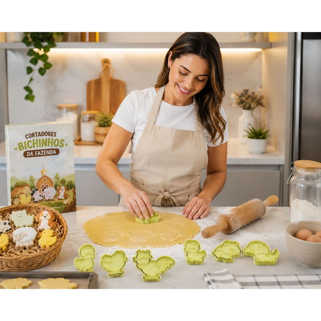 Kit Cortadores de Massa Bichinhos da Fazenda 6 Peças | Biscoitos, Massinha de Modelar e Atividades