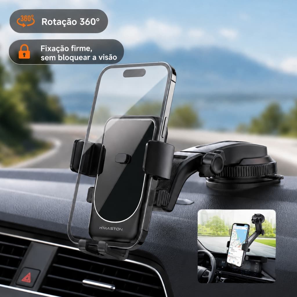 Suporte Para Celular Carro Universal Veicular Com Ventosa 360 Graus Para Painel Parabrisa