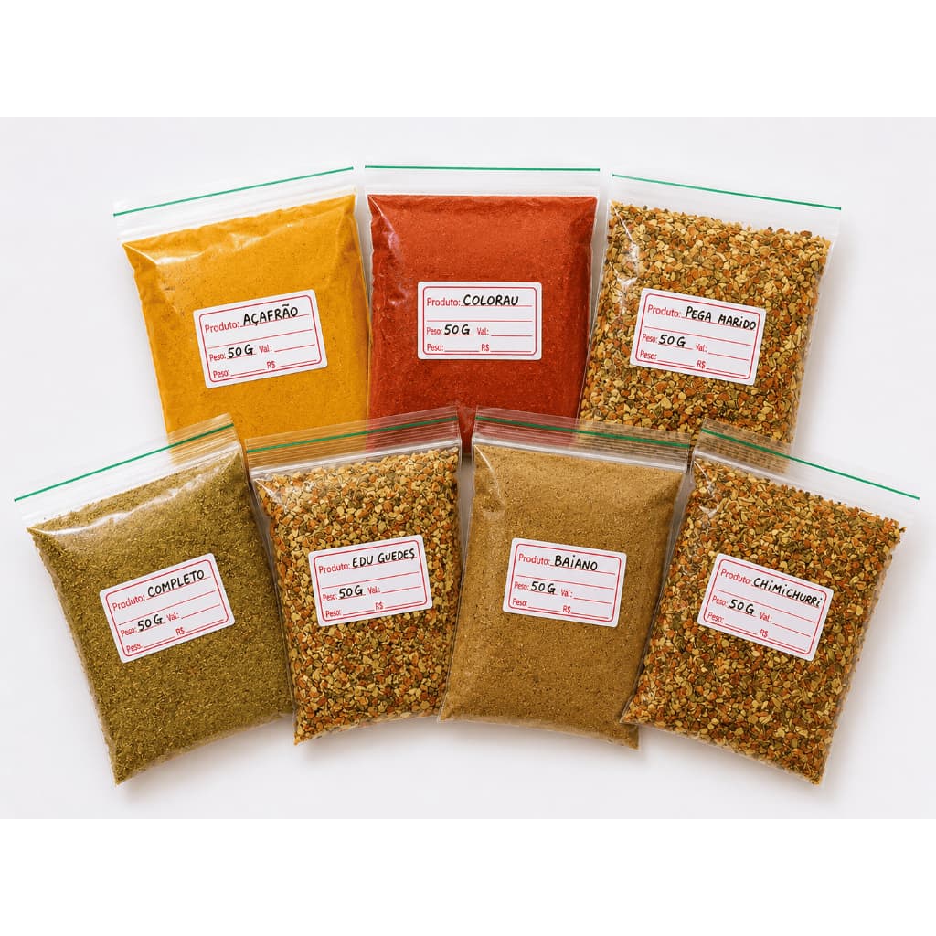 KIT COMPLETO 7 TEMPEROS E CONDIMENTOS 50G CADA PARA COZINHA