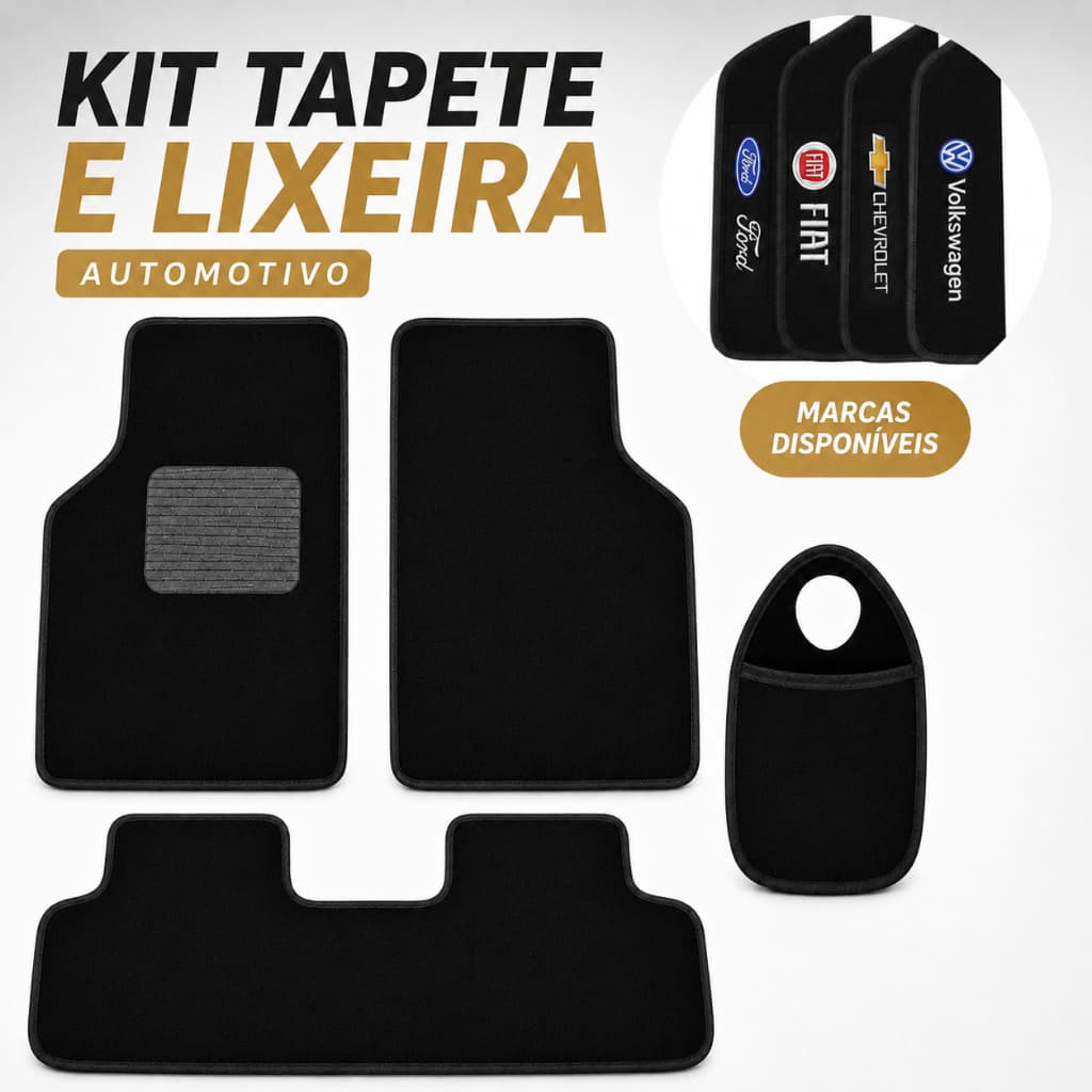 Lixeira + Tapete Automotivo Feito de Carpete Proteção do Assoalho Interior Limpo Diversas Marcas
