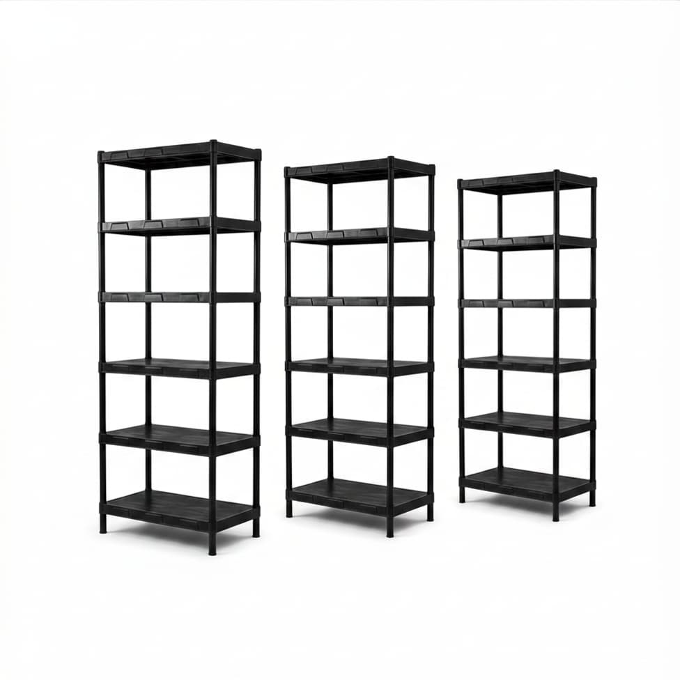 Kit 3 Estantes Organizadoras Pretas 6 Prateleiras Multiuso Flexa para Lavanderia Cozinha Quarto Banheiro