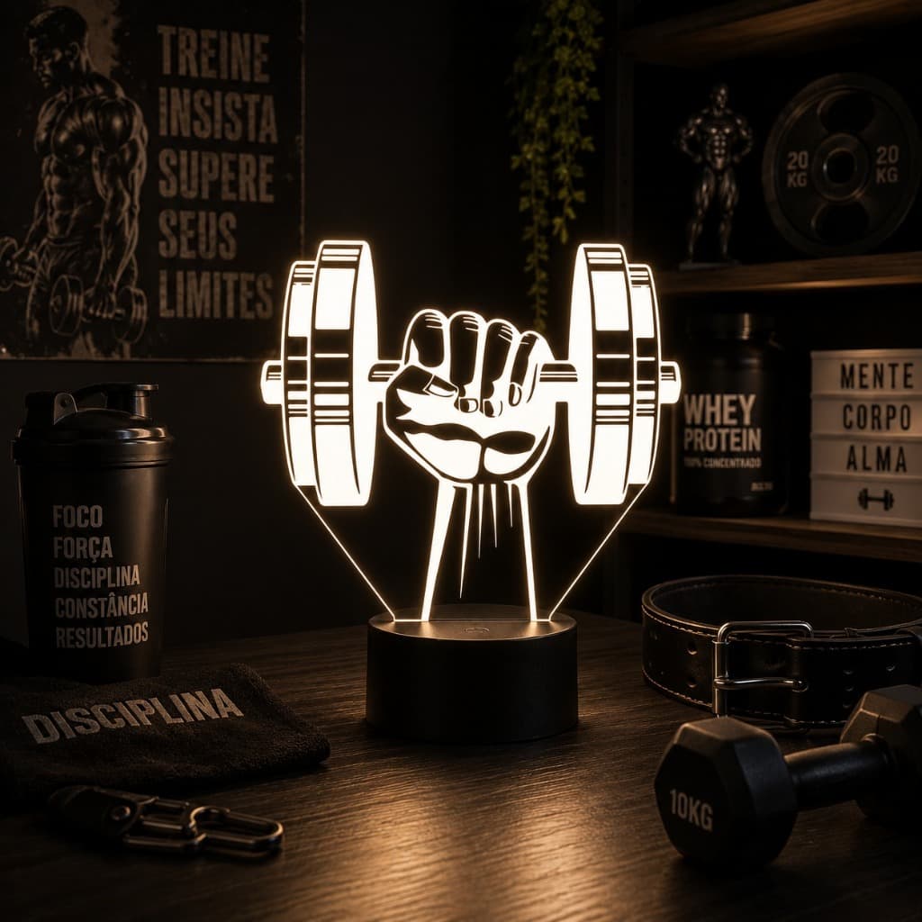 Luminária Led 3d | Musculação Academia| Abajur Presente Criativo Decoração Multicores