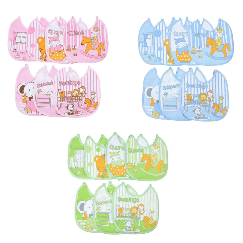 Kit Com 7 Und Babador Plastificado Impermeavel Algodao Enxoval Infantil Introducao Alimentar Crianca