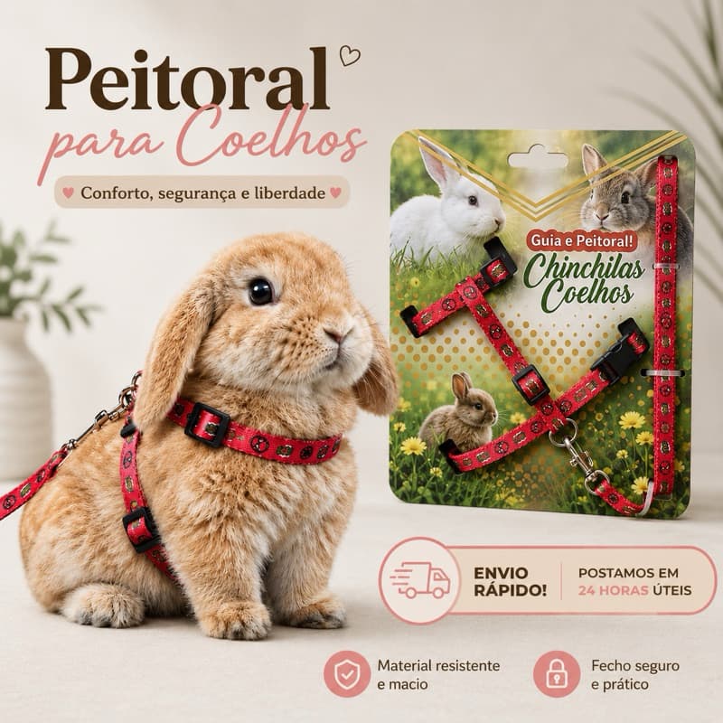 Coleira Peitoral para Coelho Ajustável e Estampado Coelho, Chinchilas e Pequeno Pet 🐰🐭