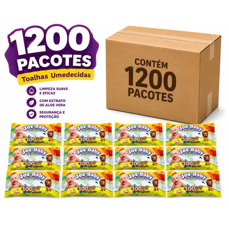 (Caixa) -1200un Toalhas Umedecidas Joe Baby com 100un 12 pacotes