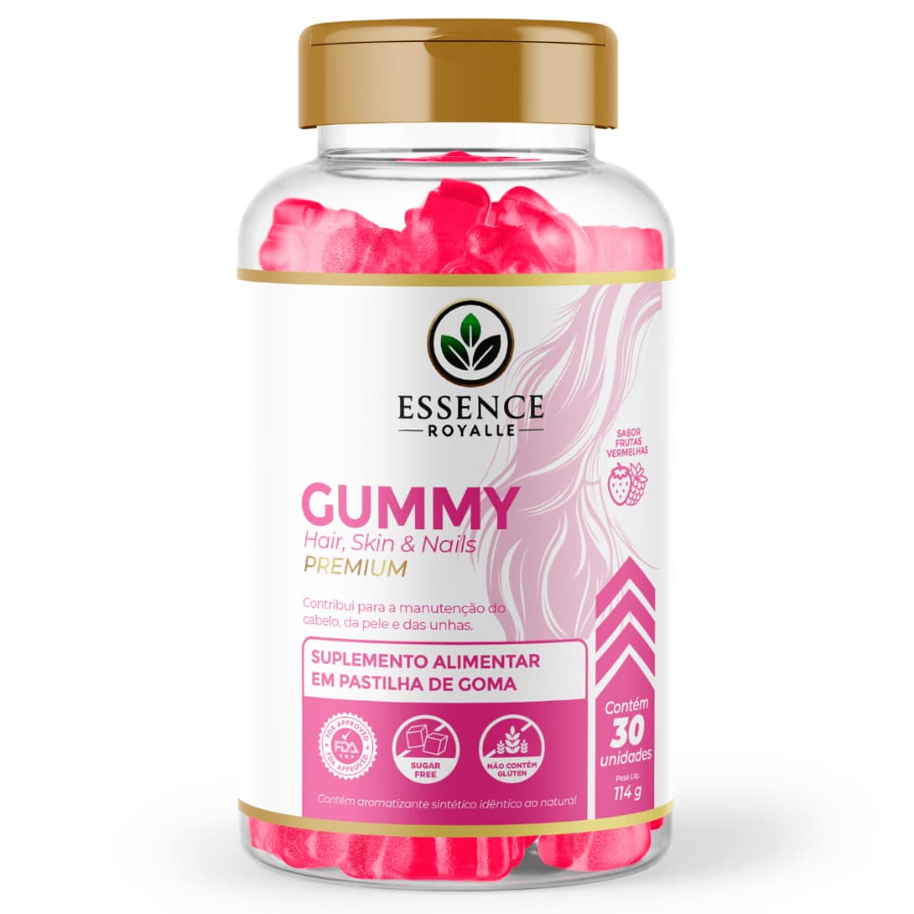 Gummy Hair Zero Açúcar Crescimento Capilar – Biotina + Ácido Hialurônico Vitaminas Cabelo Pele Unhas