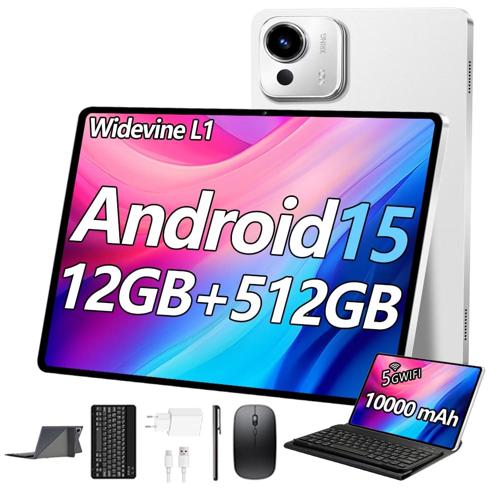 Tablet 10.1”  12GB + 512GB Android 15 5G Wi-Fi 10000mAh 16MP + 32MP Com Chamadas- Kit Completo Com Caneta e Teclado