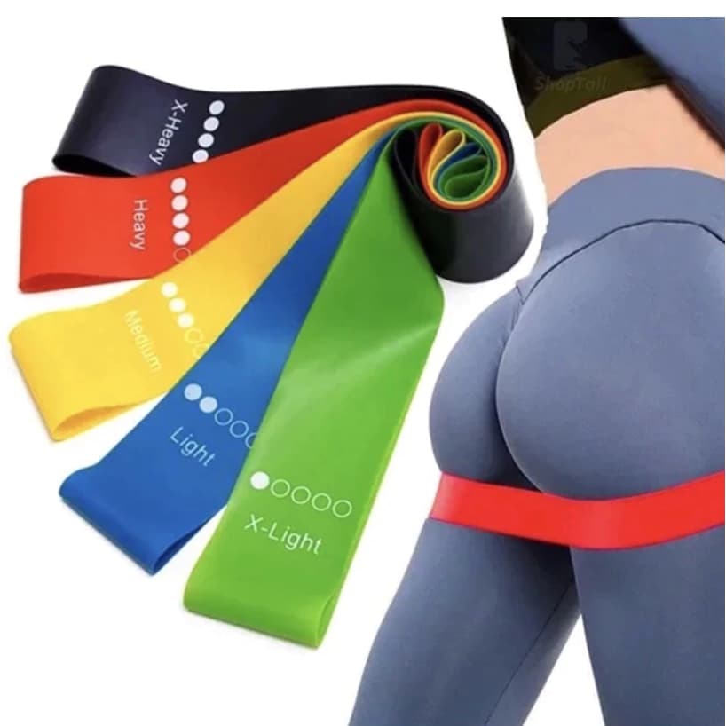 Kit 5 Faixa Elástica de Resistência Mini Band para Treino Yoga Pilates Academia Musculação Crossfit