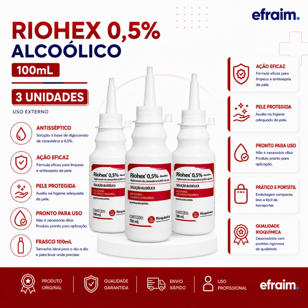 kit 3 Unidades Riohex Sol. Alcoolica 0,5% 100ml - Rioquimica