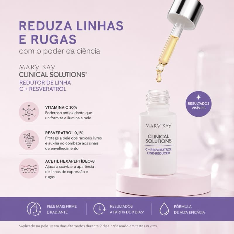 Booster Clinical Solutions Redutor de Linha C + Resveratrol | Vitamina C 10% | Antissinais | Pele Mais Firme e Radiante