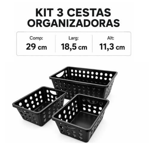 Kit Cesta Organizadora Multiuso Reforçada Banheiro Lavanderia Cozinha