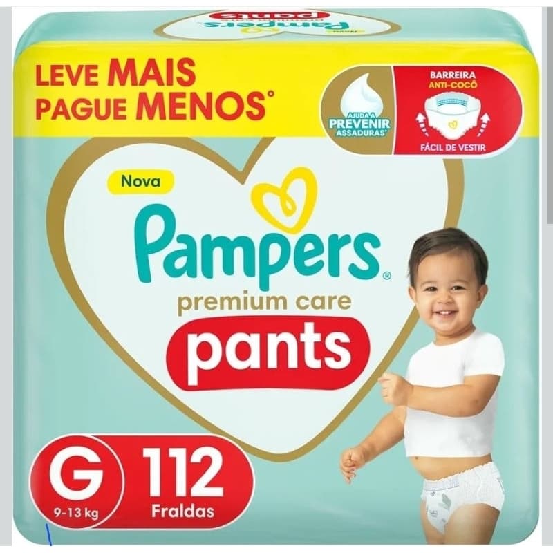 Fraldas Pampers Premium Care Pants G com 112 unidades- Proteção e Conforto para o Seu Bebê