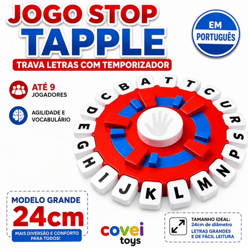 Jogo Tapple Stop Trava Letras com Temporizador em Português Jogo de Tabuleiro  Família Palavras