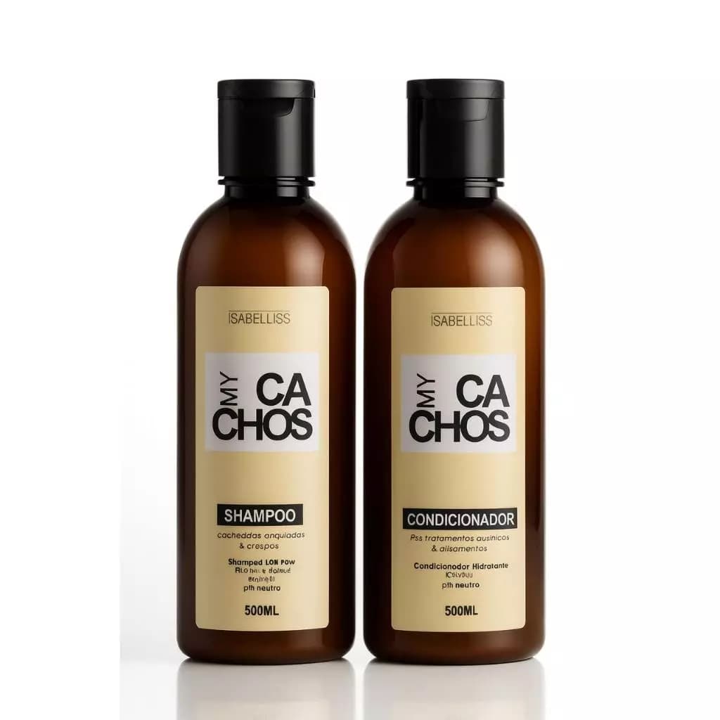 Kit Isabelliss My Cachos 500ml Shampoo Low Poo e Condicionador Hidratante Definição Cachos Anti Friz