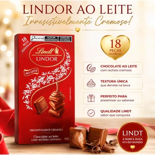 Chocolate Lindt Lindor Ao Leite 100g Caixa  Cremoso Importado Suíço
