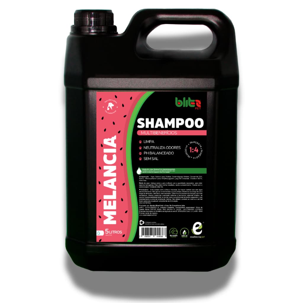 Shampoo para cachorro 5 Litros Galão Essência Pet linha Blitz Melancia para cães e gatos