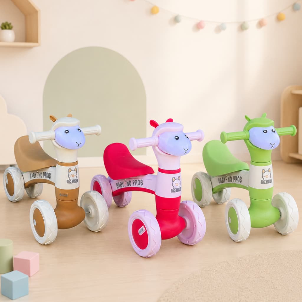 Bicicleta de Equilíbrio Infantil Sem Pedal 4 Rodas Andador Baby modelo Ovelha