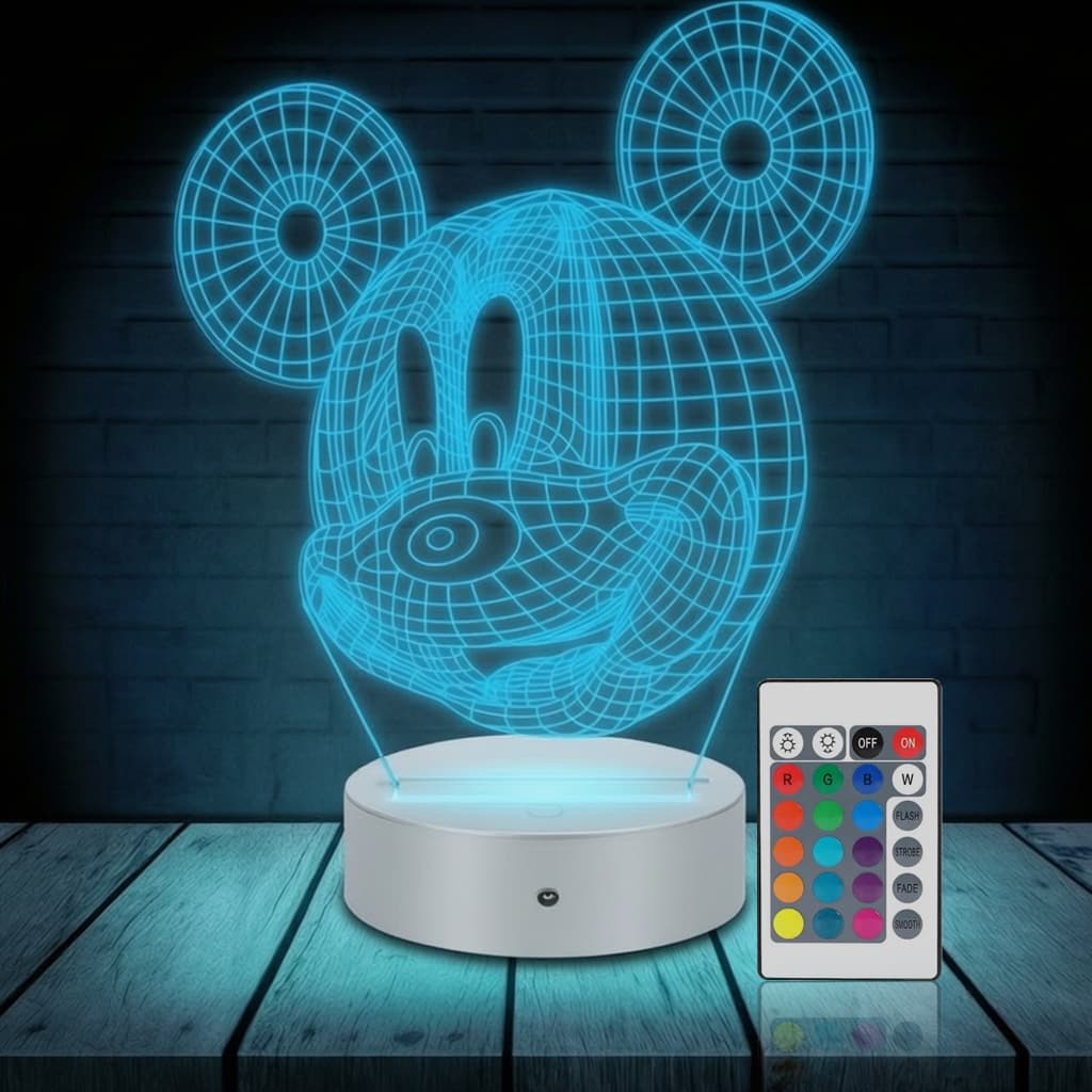 Luminária Led 3D Mickey Abajur Presente Criativo Decoração Multicores