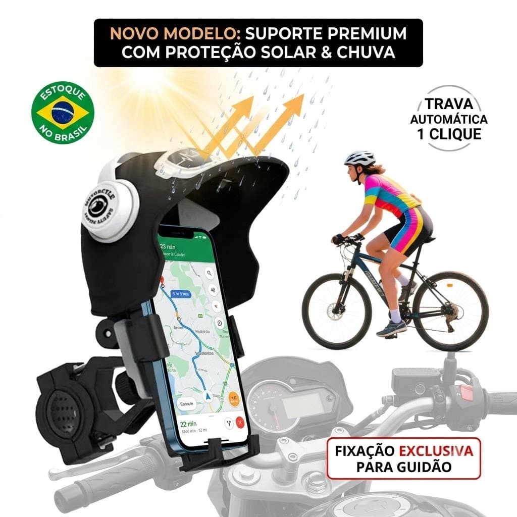 Suporte Celular Moto Bicicleta Impermeável Guidão Antivibração Rotação 360° Mini Capacete