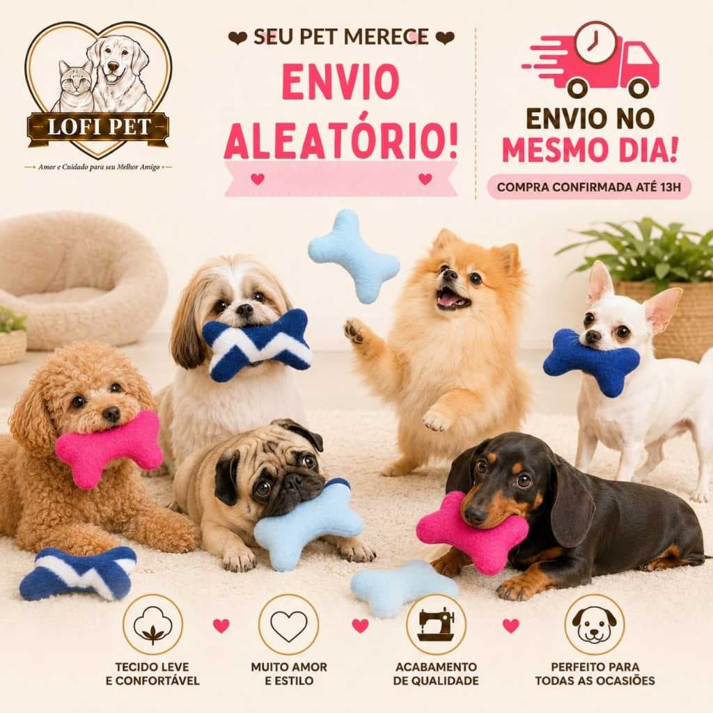 Brinquedo Pet Ossinho de Pelúcia com Mordedor para Cachorro Brinquedo Interativo Antiestresse para Cães Filhotes P