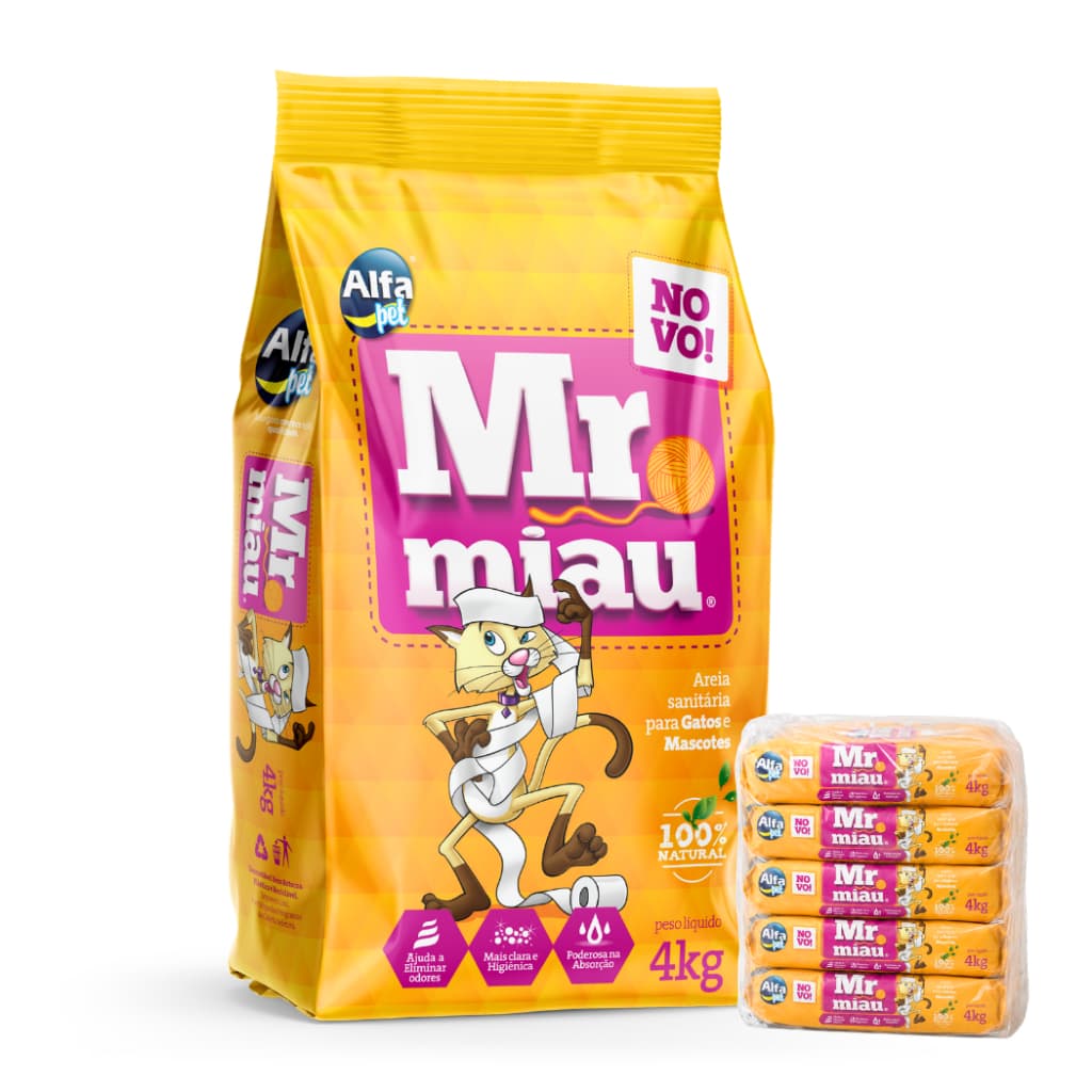 Kit Fardo Fechado Areia Sanitária Higiênica para Gatos Mr Miau Argila 100% Natural Alta Absorção