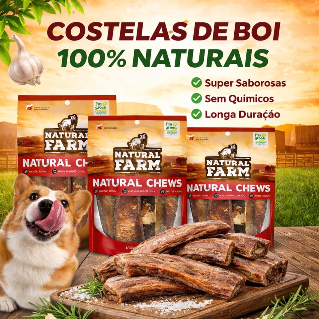 Costela Bovina Defumada Natural para Cães 6 Unidades - Snack Saudável e Irresistível