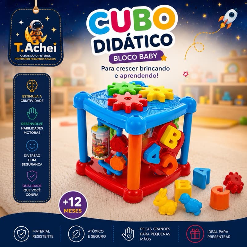 Brinquedo Educativo - Bloco Baby Divplast - Infantil menino e menina, Cubo didático e interativo +12 meses