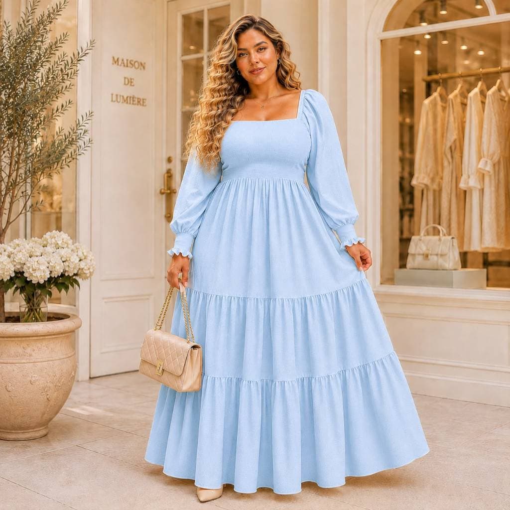 Vestido manga longa feminino plus size longo tres maria formatura casamento vestido social festas chá revelação