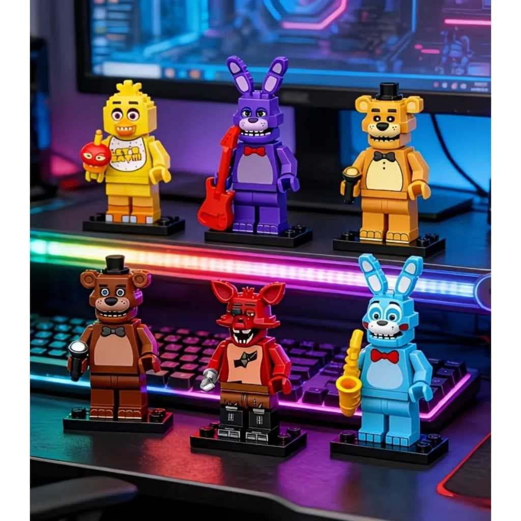 Bonecos Blocos de Montar Coleção  Five Nights at Freddy's Lego Chica Bonnie Freddy FNAFF