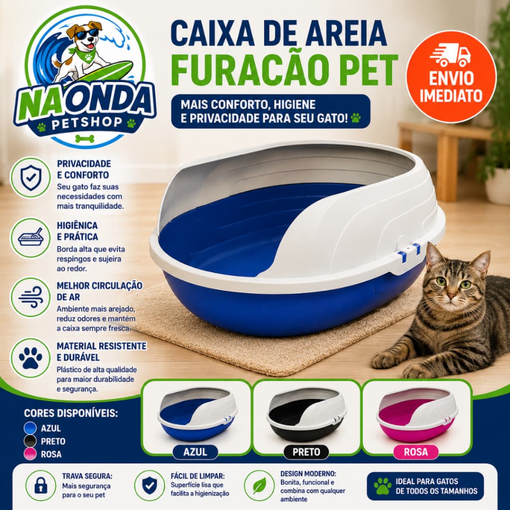 Caixa de Areia Sanitária Bandeja Higiênica Resistente Para Gatos - Envio Imediato