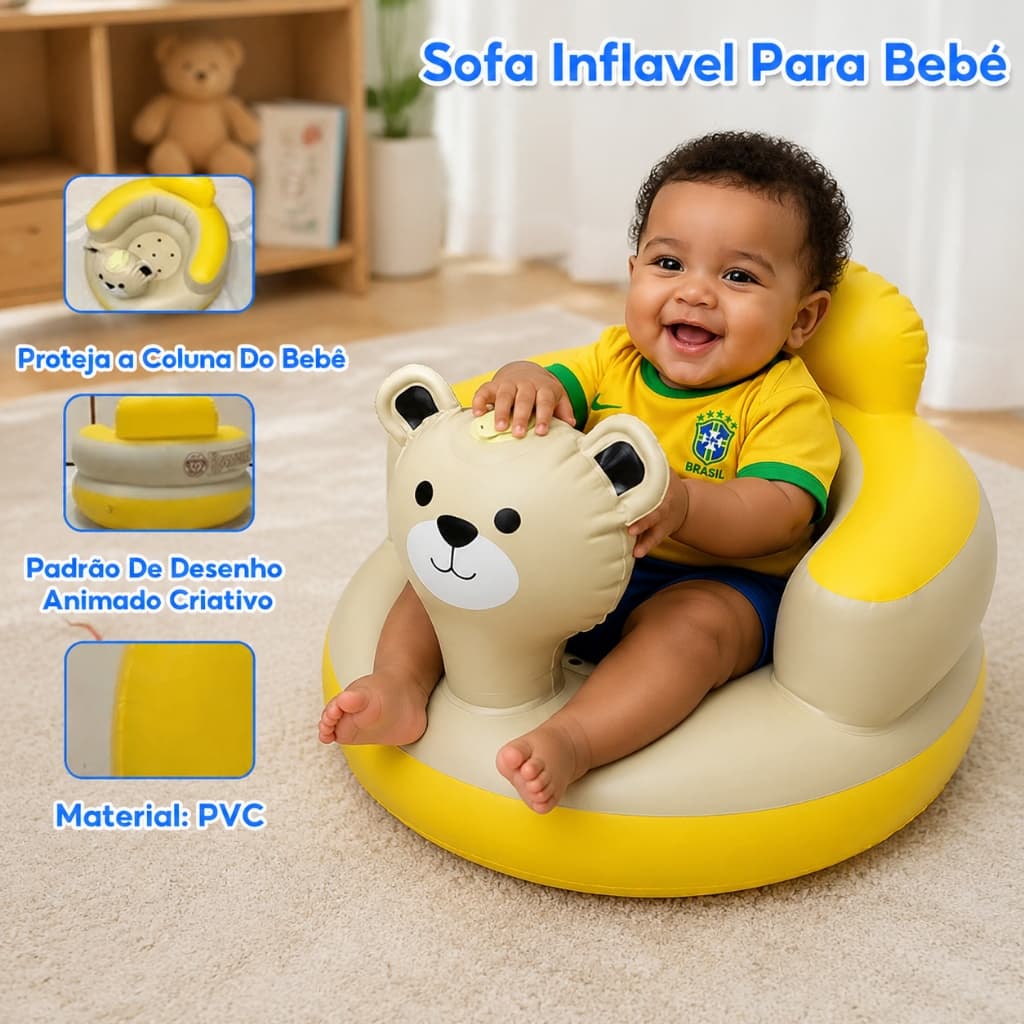 Assento Inflável Infantil Multiuso, Cadeira Fofa para Bebê, Suporte para Sentar, Alimentação e Banho, Seguro e Leve para