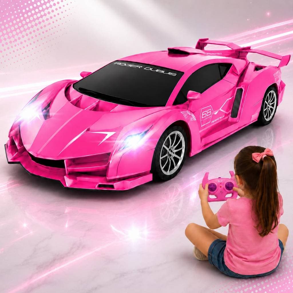 Carrinho de Controle Remoto Esportivo com Faróis LED e Pneus de Borracha Infantil Menina