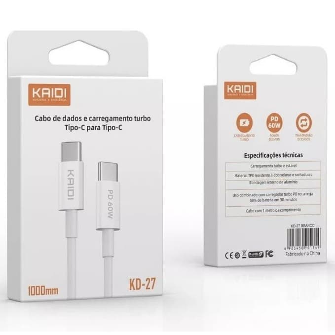 Cabo Tipo C-C Turbo  60w  Para Celular  Iphone 15 a 17 pro Max e Celular  Samsung Carregador Carregamento Turbo Rápido