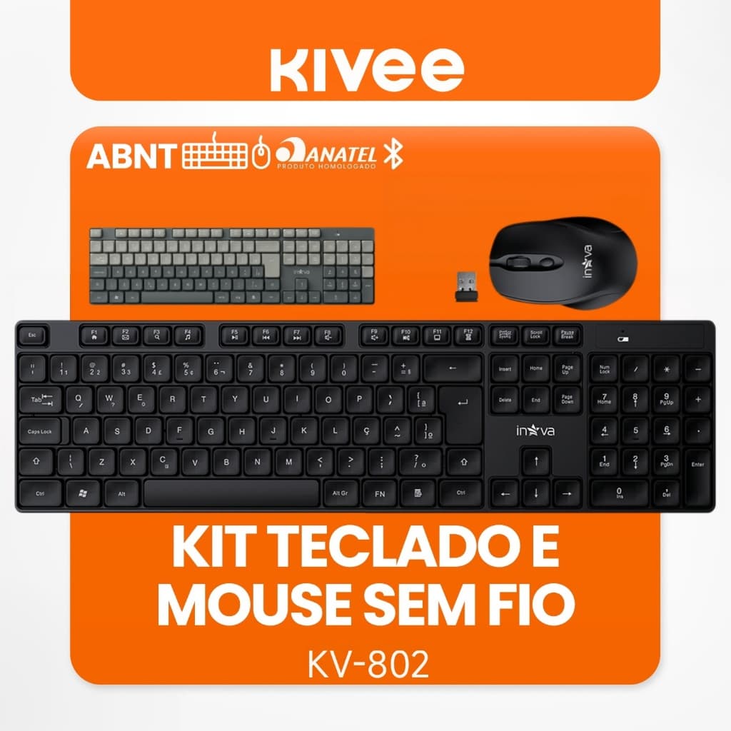 Kivee Kit Teclado Mouse Bluetooth Ultrafino Silencioso Sem Fio  ABNT2 Compatível Windows Android iOS