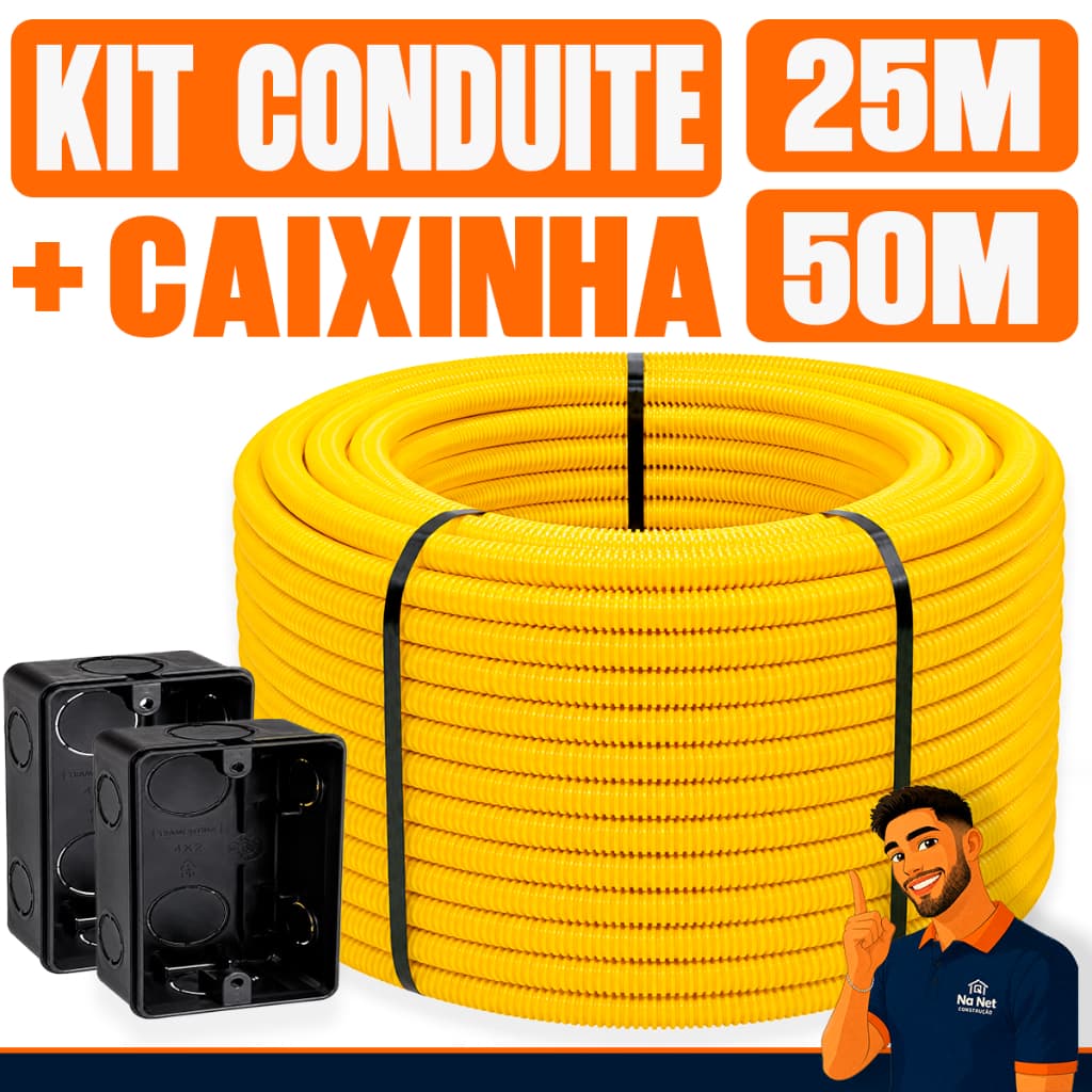 Conduite Corrugado Eletroduto Flexível PVC 3/4 25 á 50 Metros 10 á 50 Caixas 4x2 Rolo Reforçado