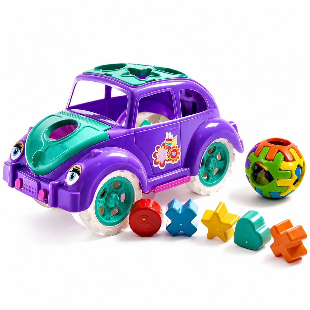 Kit Fusca Educativo + Bola Educativa 11 Peças de Encaixar | Pedagógico Carrinho Colorido Brinquedo Menina | QUEEN SHOP